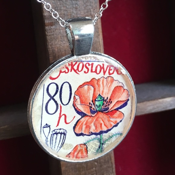 handmade Jewelry - Handmade vintage postage stamp necklace pendant